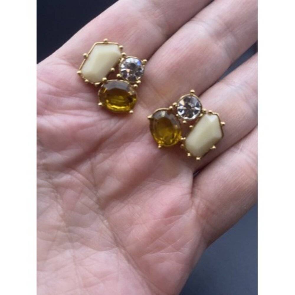 Kate Spade Cluster Earrings Palace Gem Cushion Cut Stud Cream Gold Topaz Multi - Picture 3 of 6